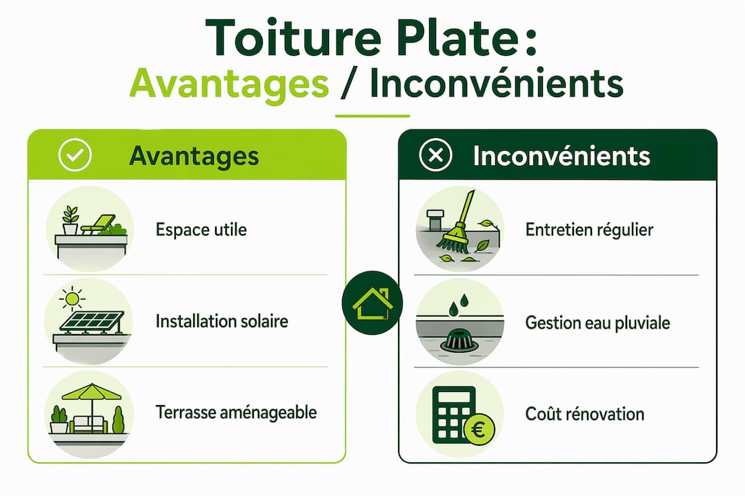 Infographie : les points forts et les limites des toitures plates