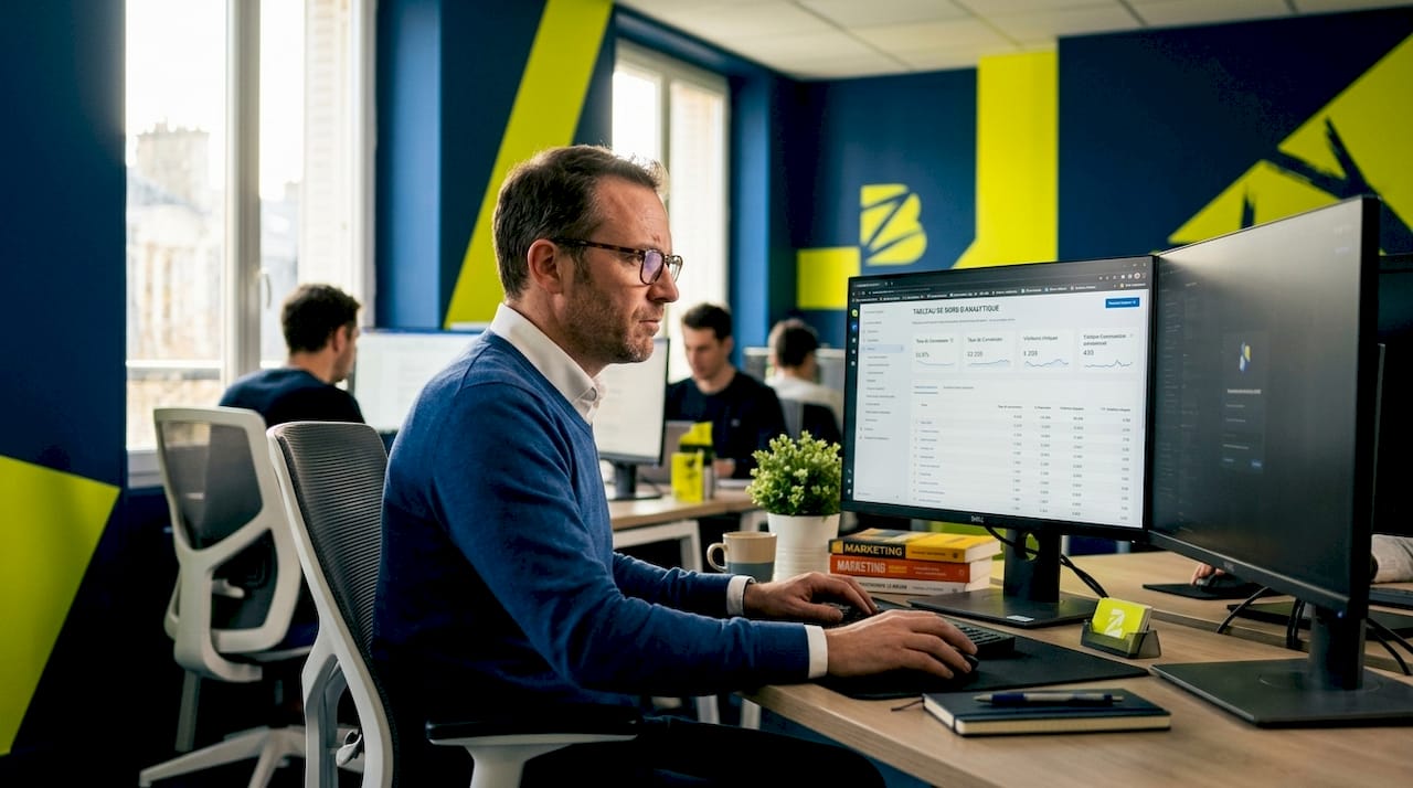 Un spécialiste du marketing digital en pleine analyse de tableaux de données.
