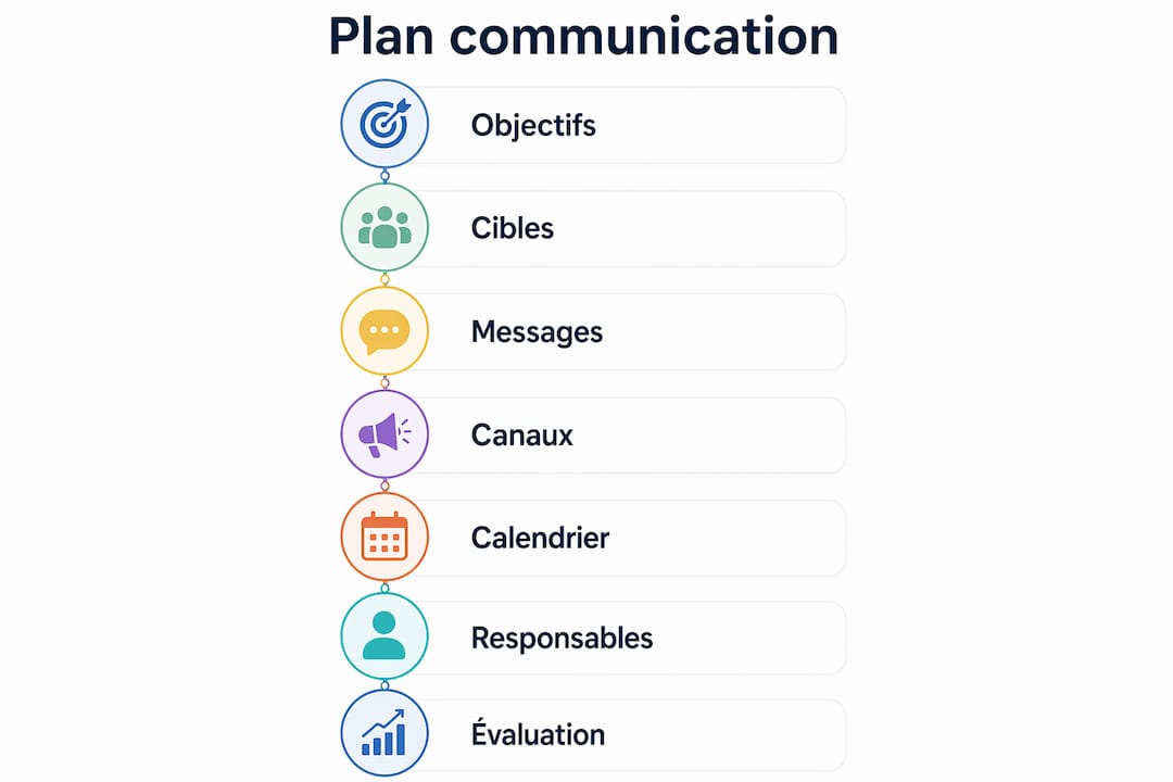 Visuel récapitulatif des éléments clés d’un plan de communication