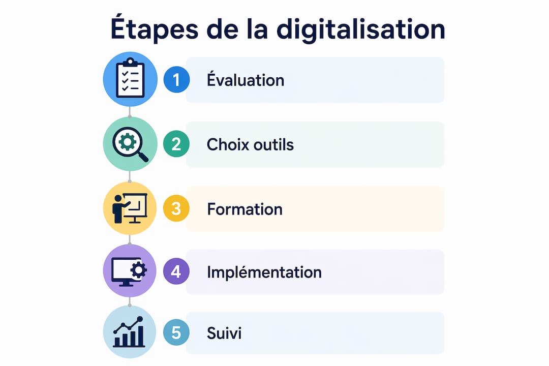 Les grandes étapes de la transition numérique pour les artisans, illustrées en infographie
