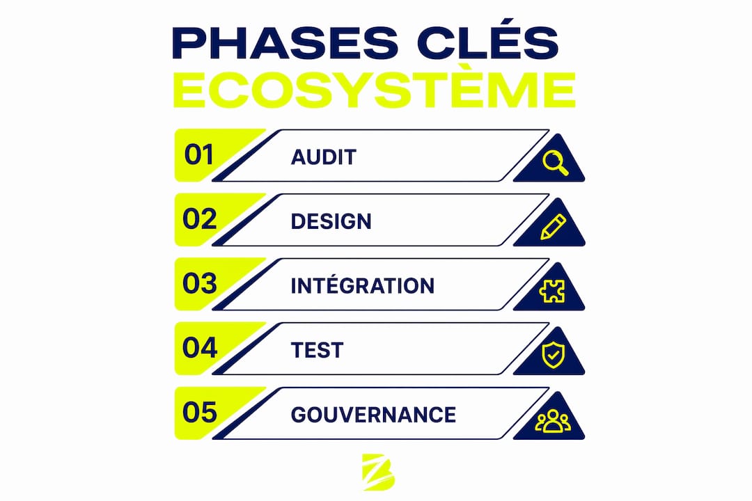 Schéma illustrant les étapes essentielles d’un écosystème numérique