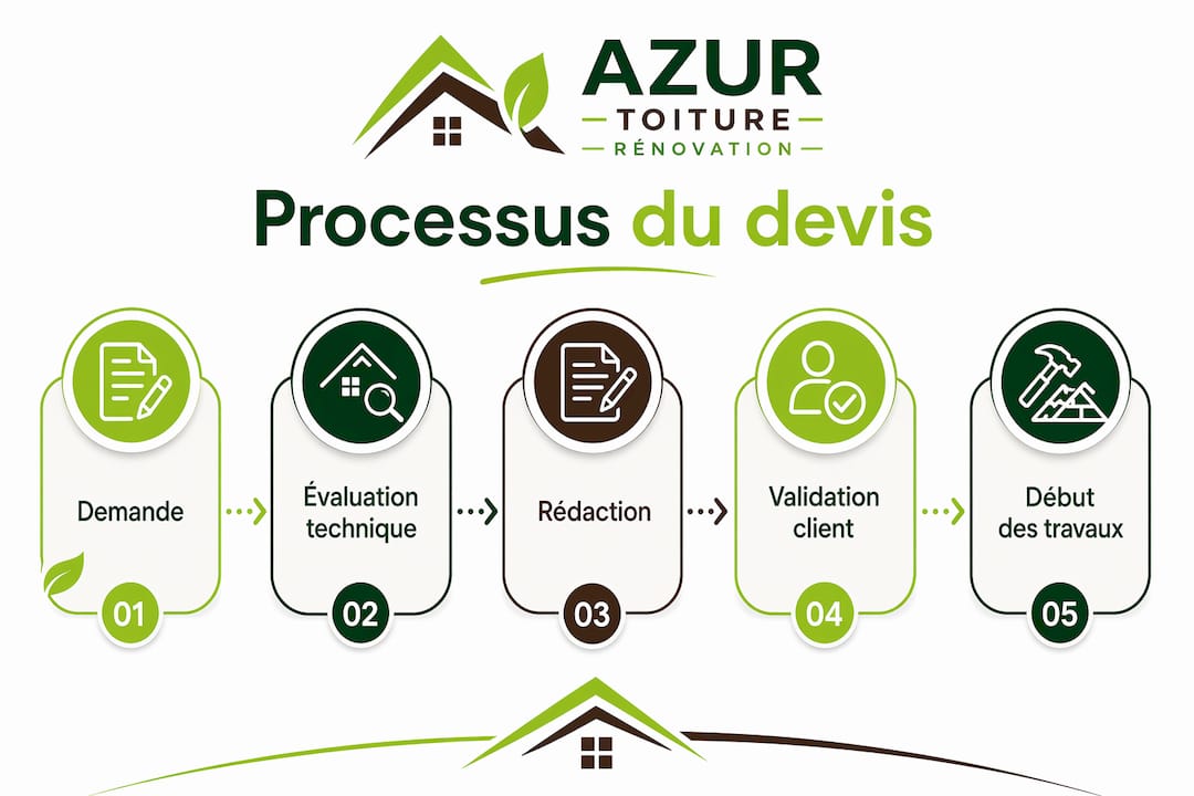 Infographie détaillant les différentes étapes pour obtenir un devis de toiture