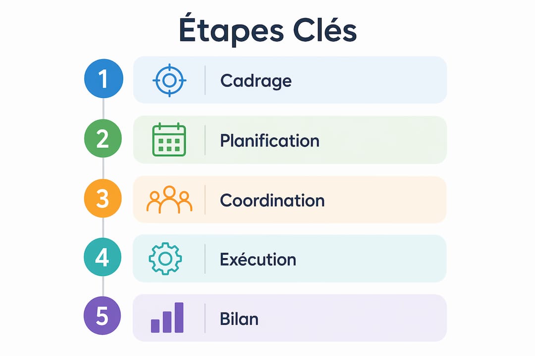 Infographie présentant les différentes étapes clés pour organiser un événement avec succès