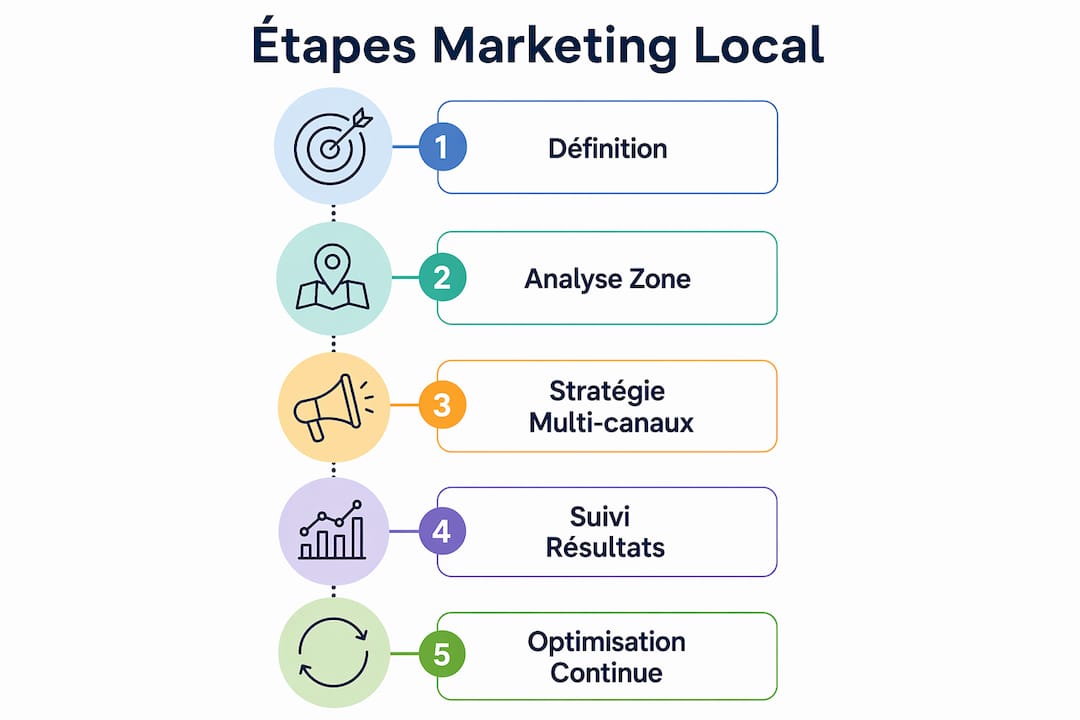 Découvrez en un clin d’œil les différentes étapes clés d’une stratégie de marketing local grâce à cette infographie.