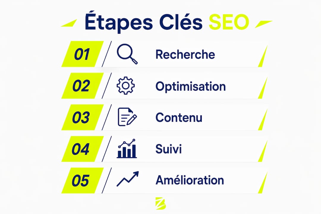 Les grandes étapes d’une stratégie SEO performante, présentées en infographie