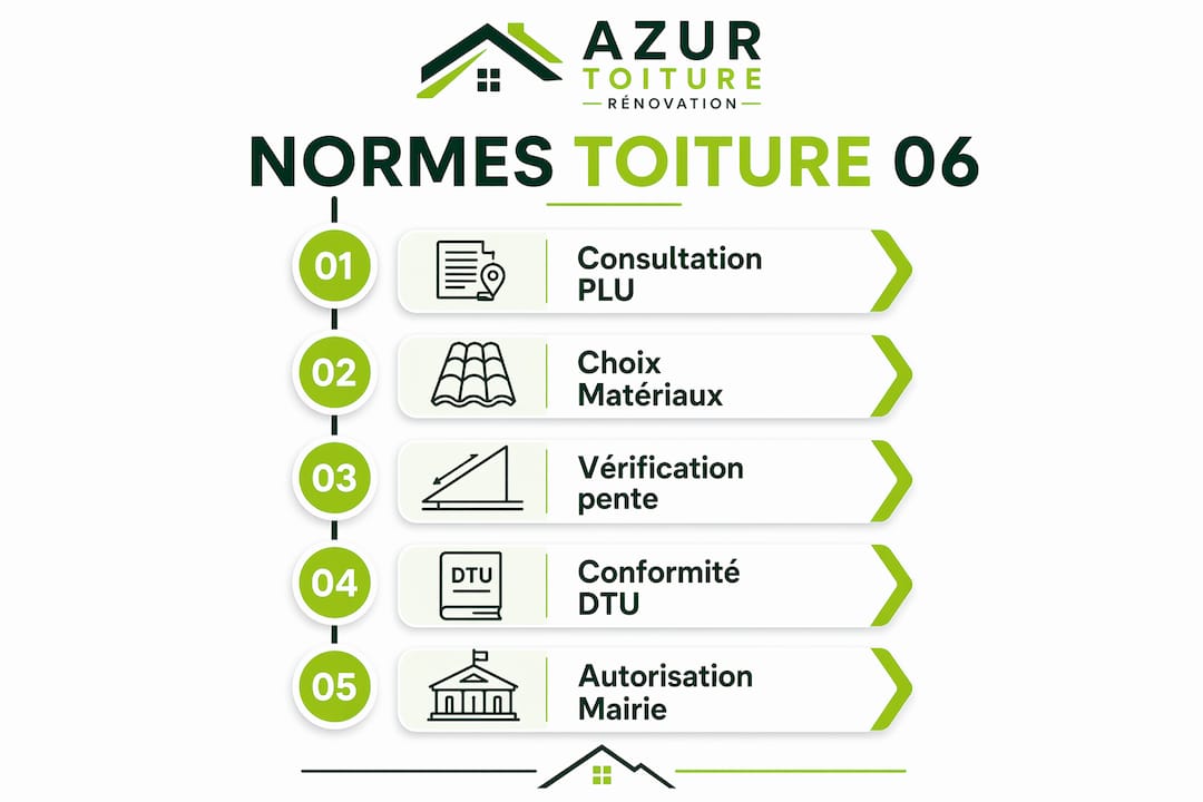 Infographie complète sur les différentes étapes et les normes à respecter pour la toiture dans le 06