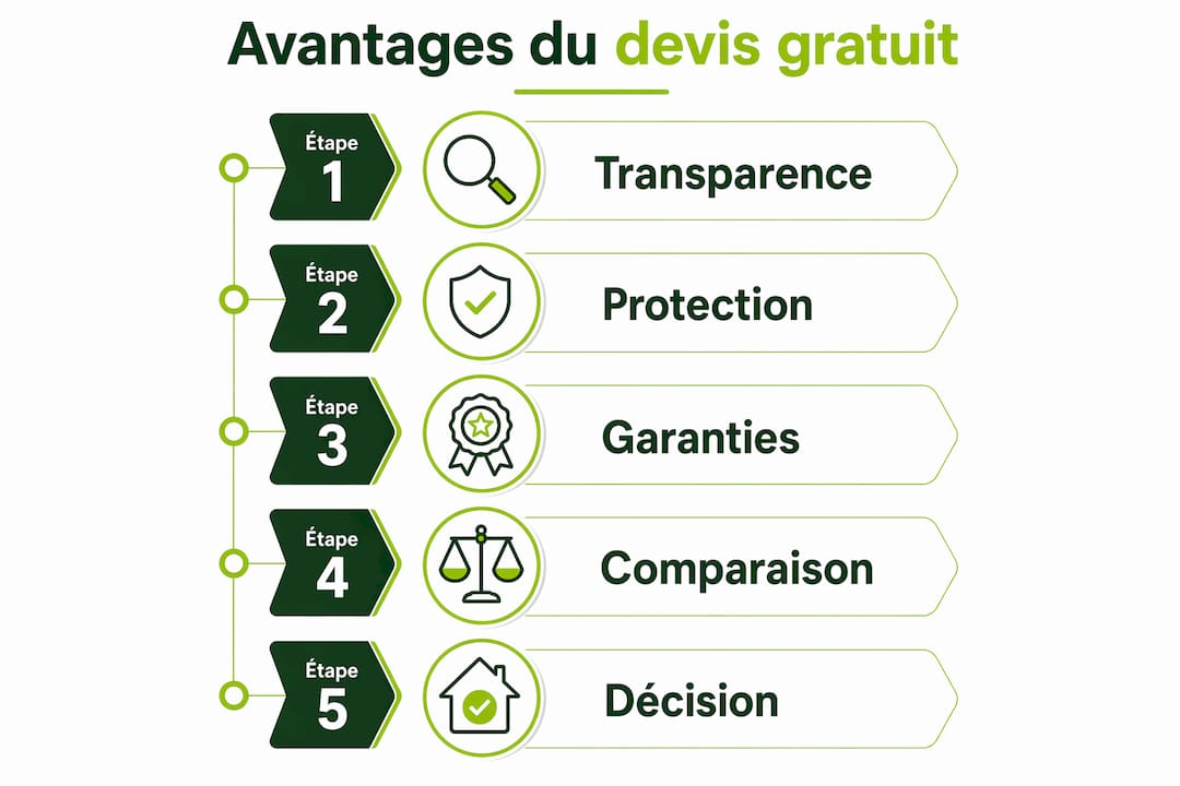 Découvrez une infographie qui vous guide pas à pas sur le processus du devis gratuit et met en lumière tous ses bénéfices.