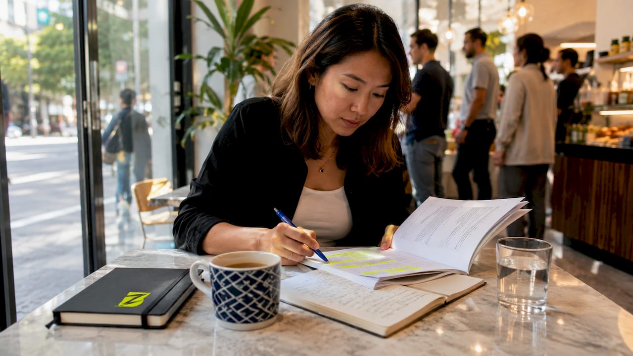 Des mains en train de prendre des notes sur un guide détaillé, véritable référence en la matière.
