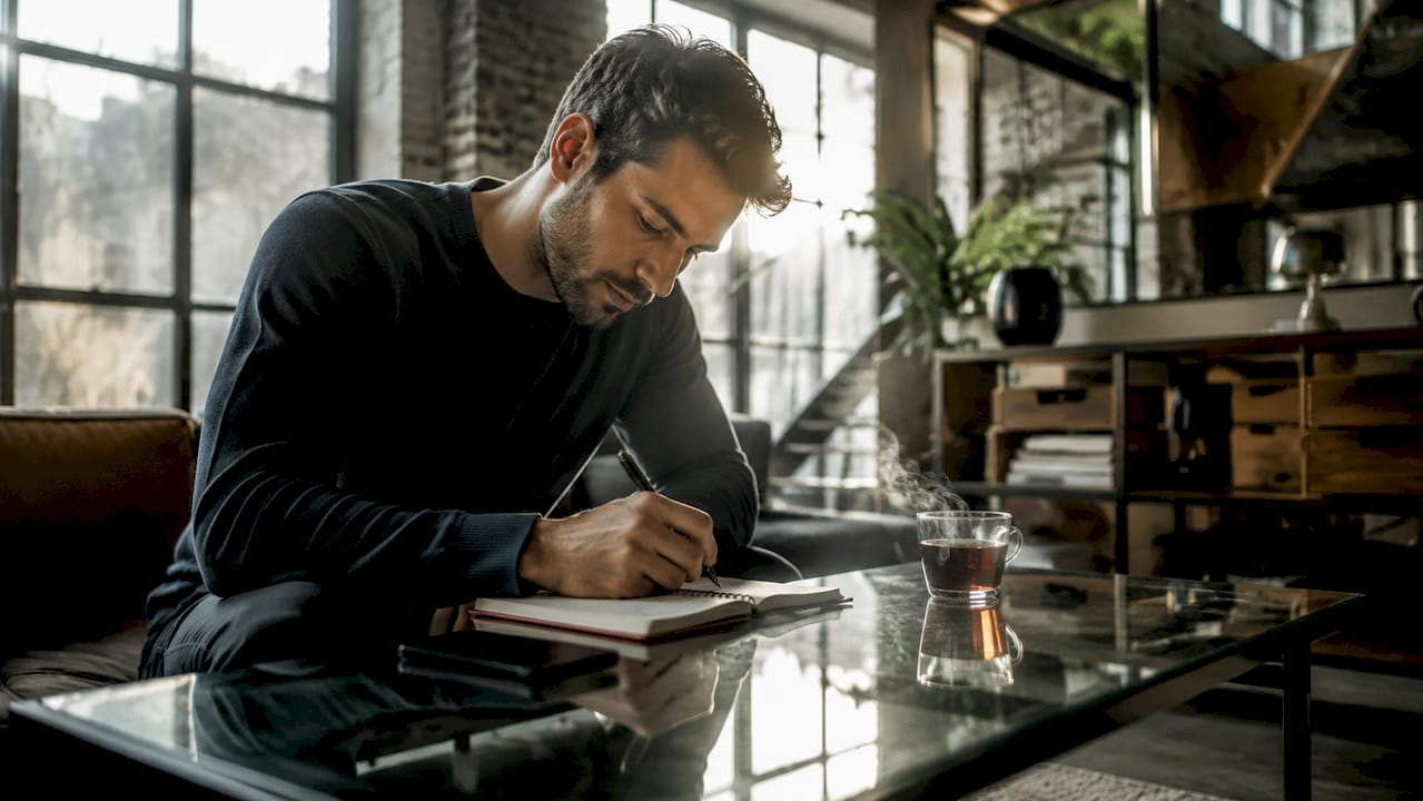 Un consultant en pleine analyse, prenant des notes lors d’un audit digital.