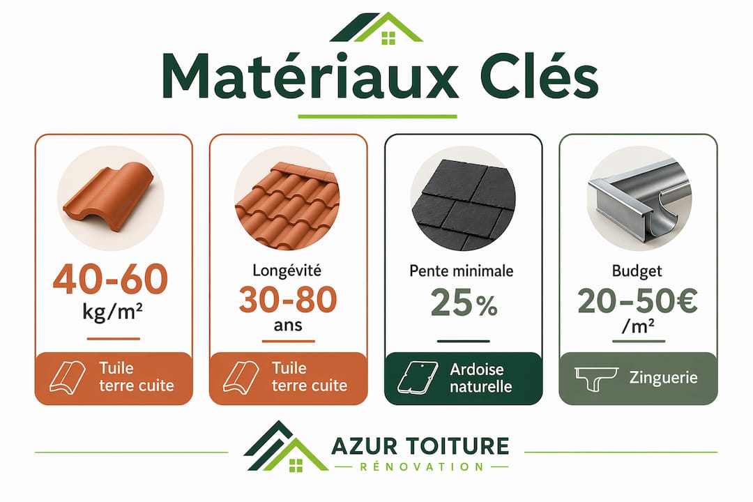 Visuel présentant les principaux matériaux et atouts d’une toiture traditionnelle