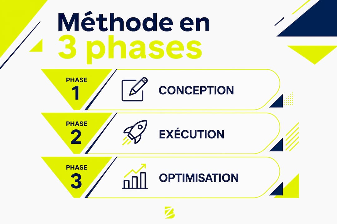 Visuel illustrant les trois étapes clés d’une stratégie de branding digital