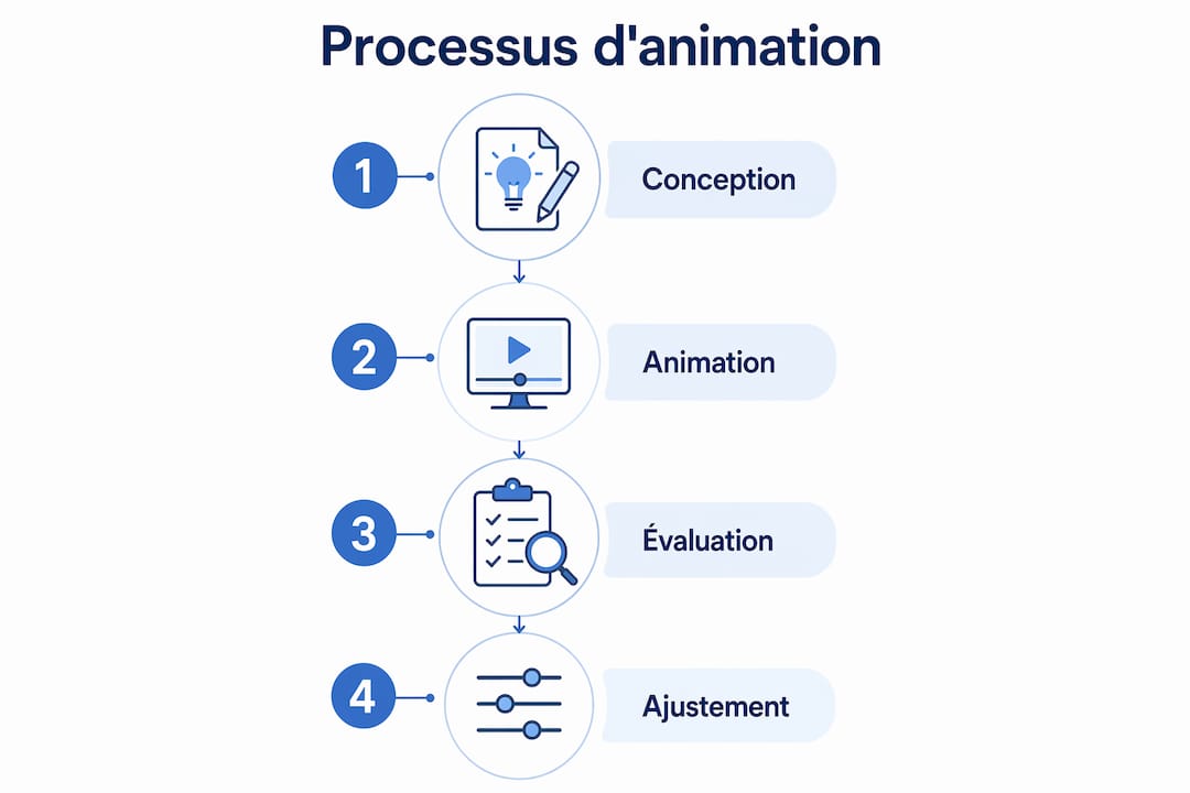 Schéma illustrant les différentes étapes clés pour animer efficacement une équipe
