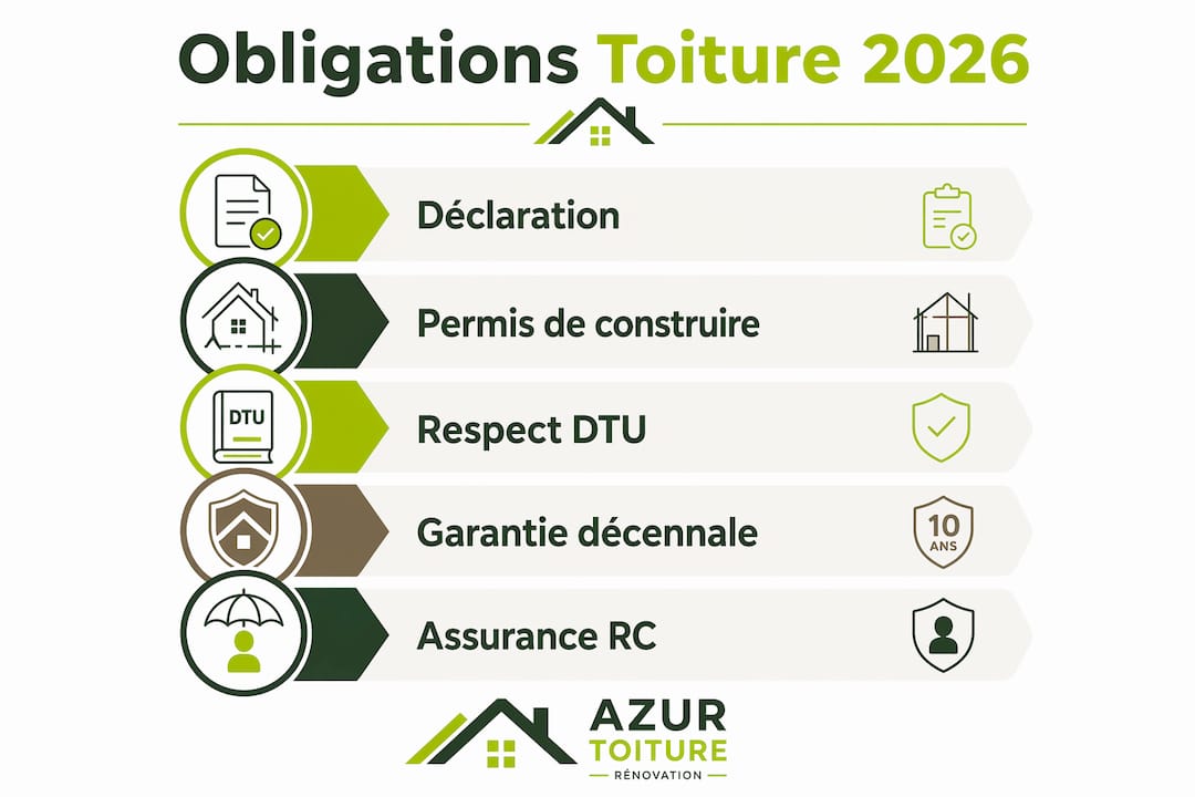 Infographie : les étapes clés pour se conformer aux nouvelles obligations légales concernant la toiture en 2026