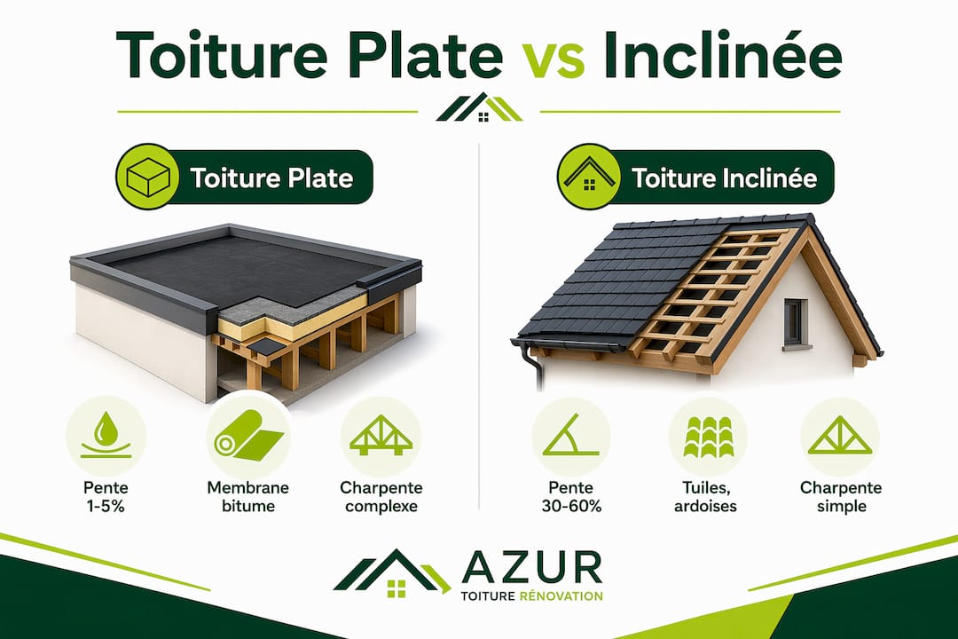 Comparatif visuel entre toitures plates et toitures en pente
