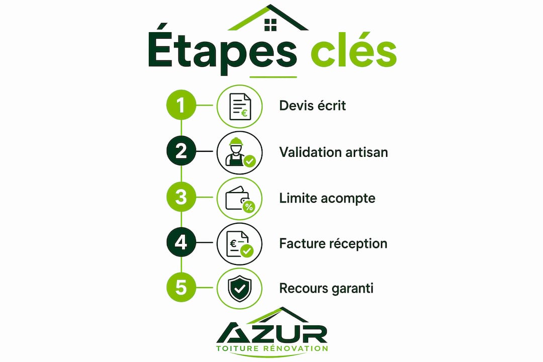 Infographie : les démarches à suivre pour obtenir une facture après des travaux de toiture
