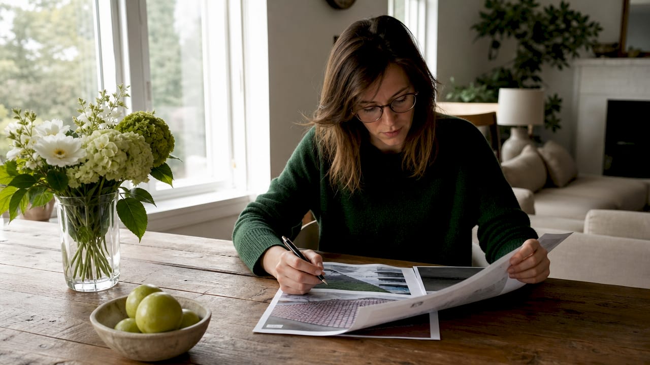 Une personne en train de consulter un rapport d'expertise sur l'état de la toiture.