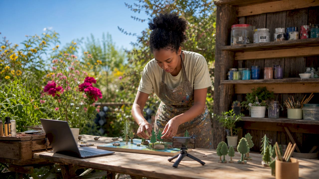 Une femme en train de préparer des accessoires pour un film d’animation en stop motion.