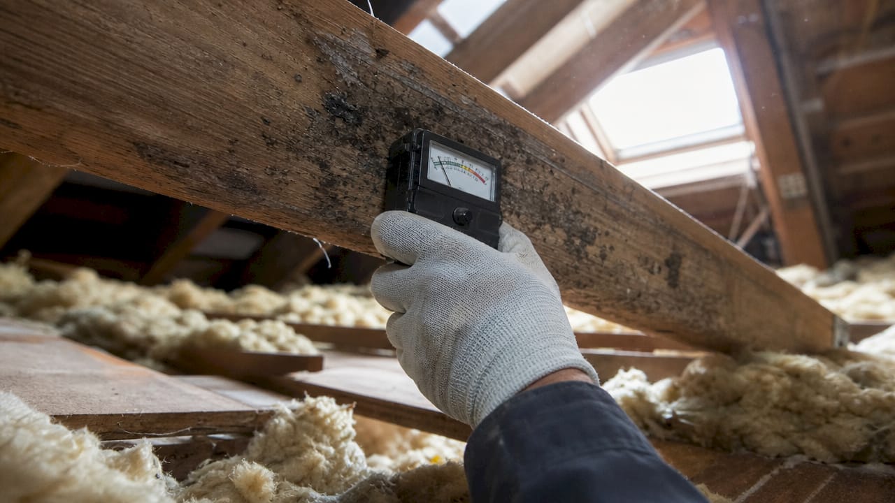 Contrôle de l'humidité du bois de charpente pour détecter d'éventuelles traces d'humidité dans la toiture.