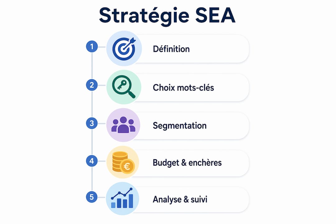 Infographie : les étapes incontournables pour bâtir une stratégie SEA performante