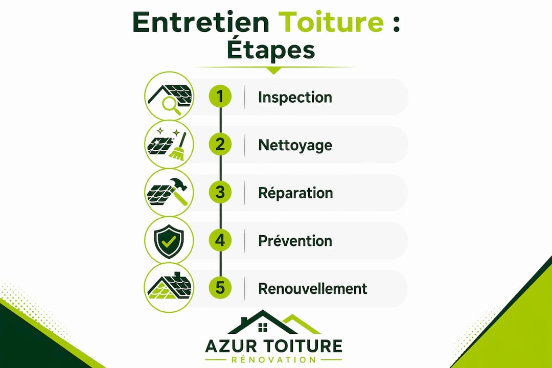 Infographie présentant les différentes étapes pour entretenir sa toiture