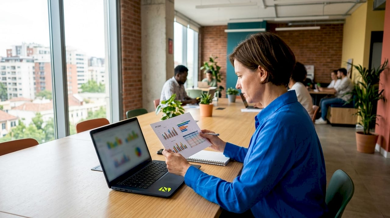 Un manager examine attentivement les indicateurs clés de performance sur un tableau de bord.