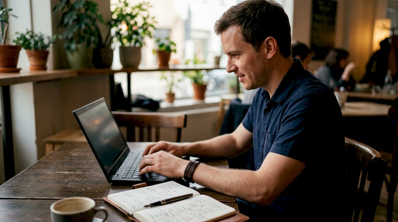 Des mains s’affairent sur un clavier, à côté d’un agenda où l’on organise les prochaines tâches.