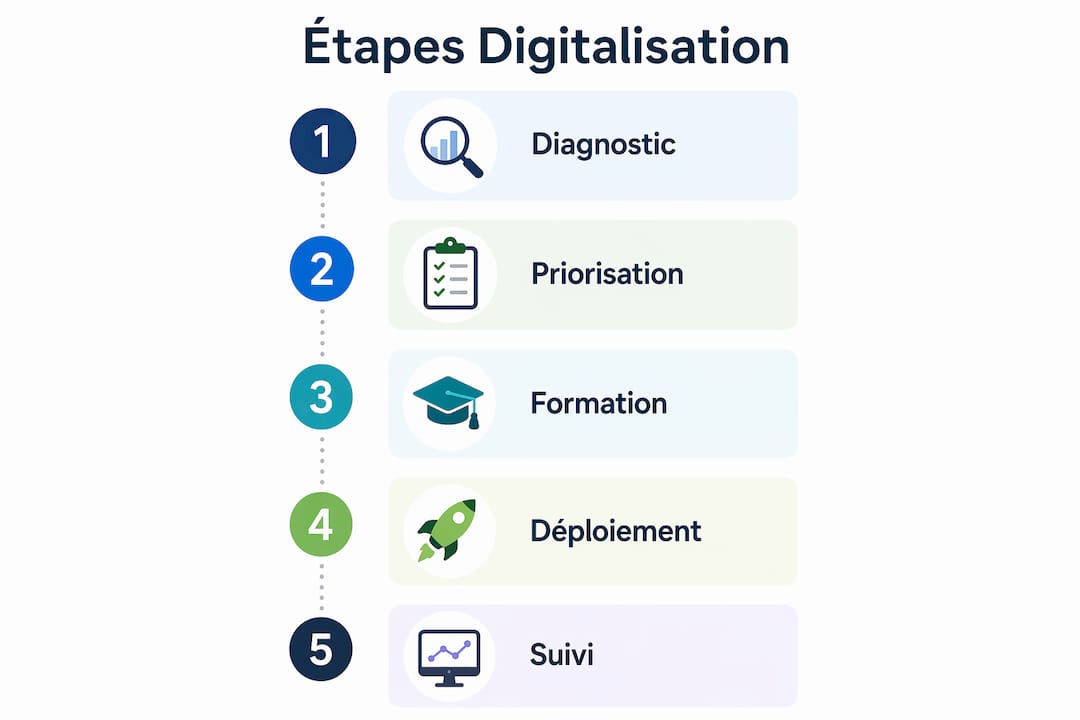 Infographie présentant les différentes étapes clés de la transformation digitale