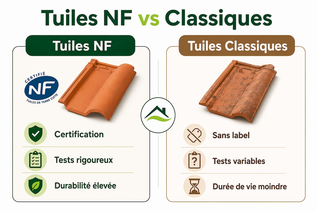 Infographie : les différences entre tuiles NF et tuiles traditionnelles