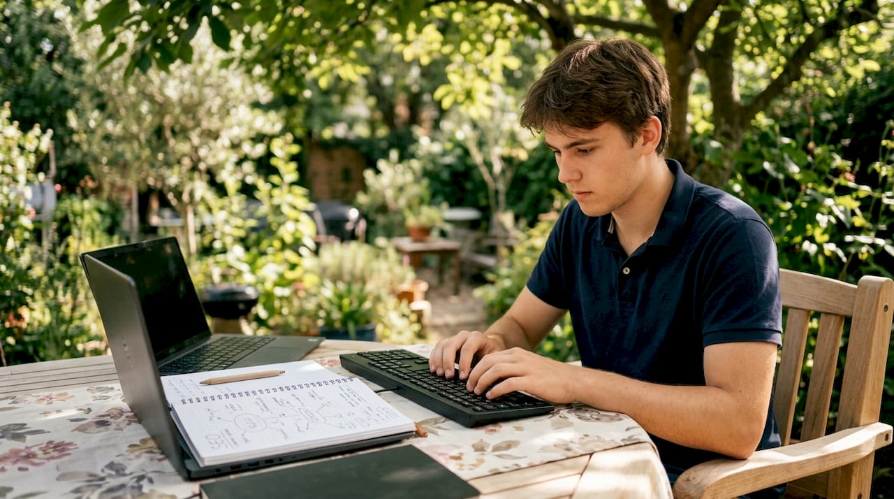 Des mains saisissent des notes d’audit SEO sur le clavier d’un ordinateur portable.
