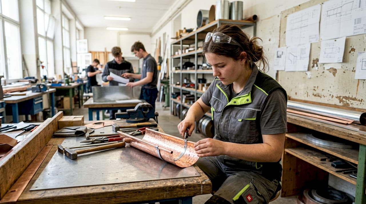 En formation pour devenir zingueuse au sein de l’atelier