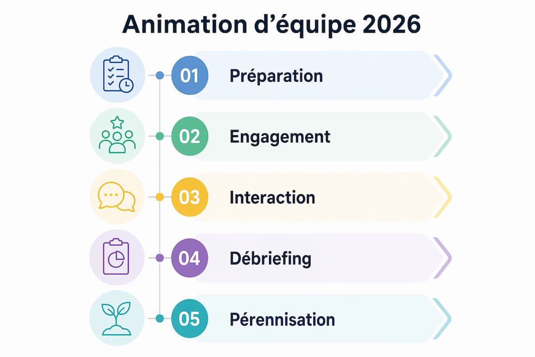 Schéma des différentes étapes pour dynamiser une équipe