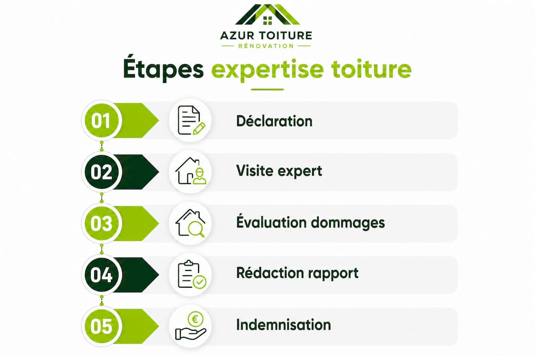 Découvrez en un clin d'œil les différentes étapes essentielles d’un rapport d’expertise toiture grâce à notre infographie.