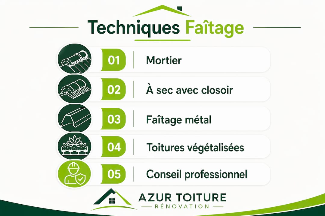 Infographie : les différentes étapes pour réaliser un faîtage de toiture