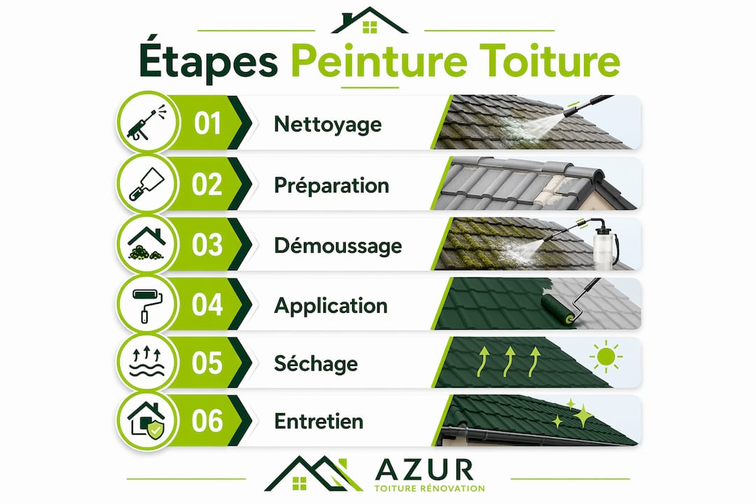 Infographie présentant les différentes étapes pour réussir la peinture de votre toiture