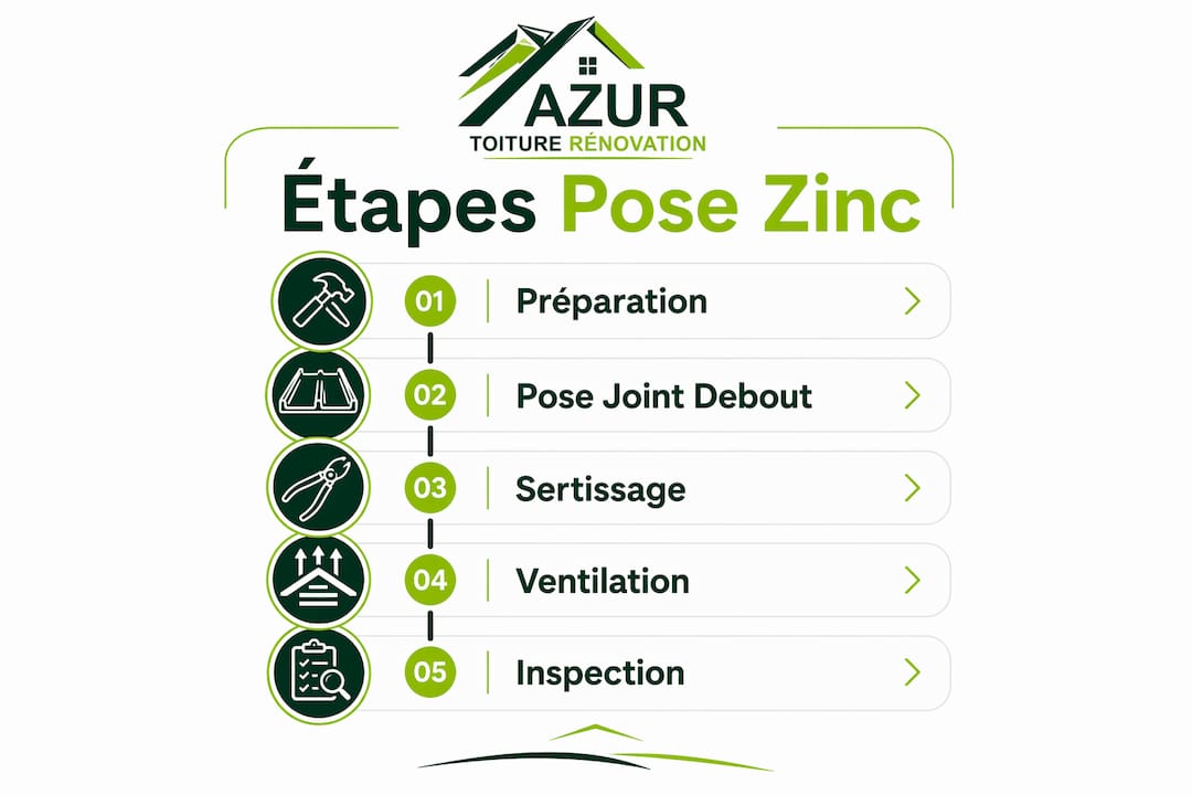 Infographie : les différentes étapes pour installer une toiture en zinc
