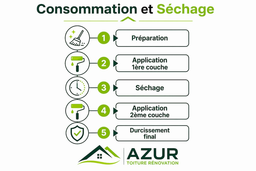 Infographie : les différentes étapes pour appliquer et sécher une peinture de toiture
