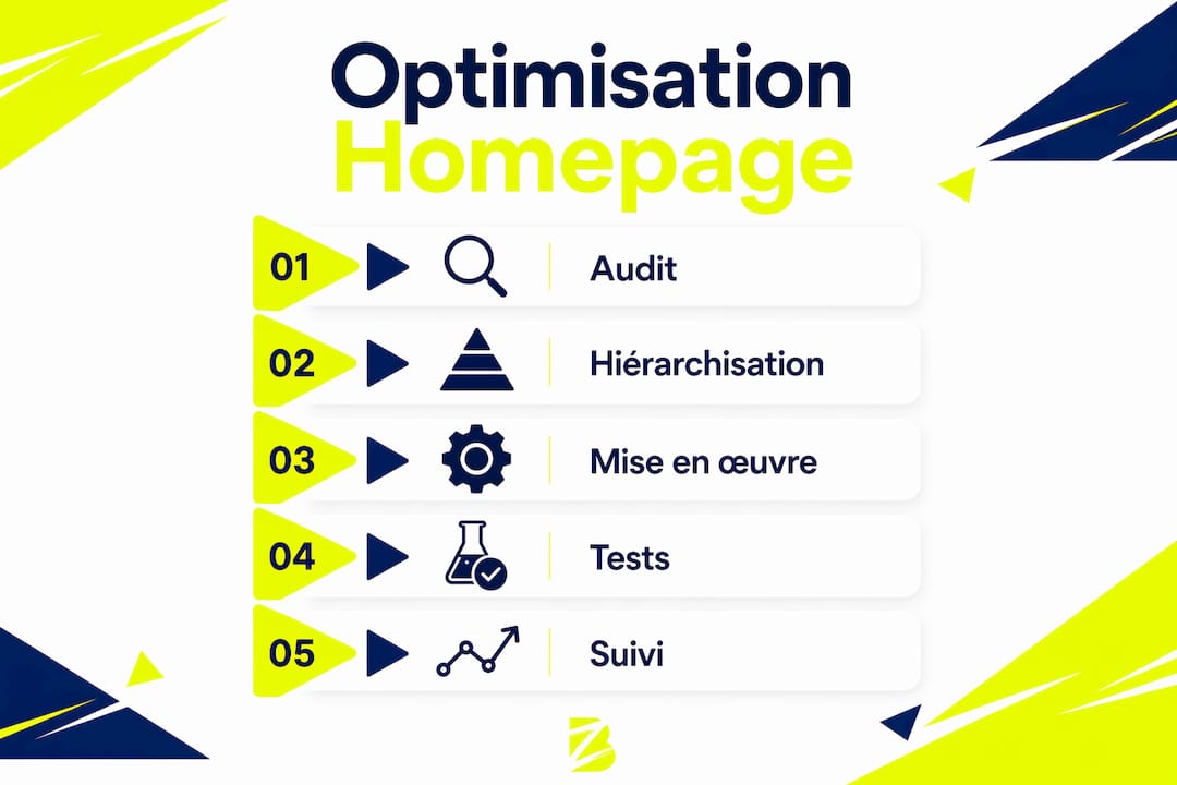 Visuel illustrant les étapes incontournables pour optimiser votre page d'accueil