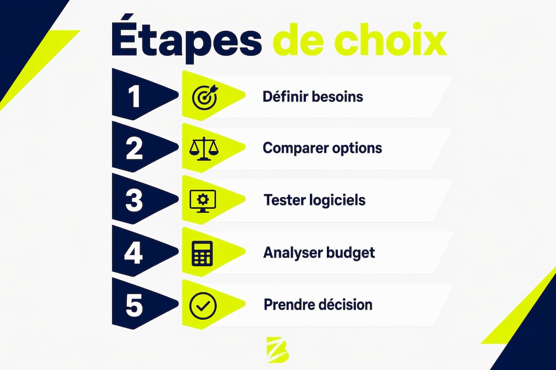 Schéma récapitulatif des différentes étapes pour sélectionner la solution marketing la plus adaptée