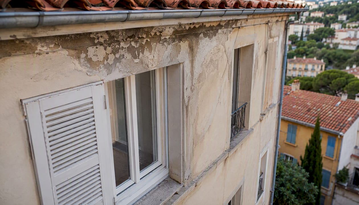 Infiltrations d’eau et fissures sur la façade de l’immeuble