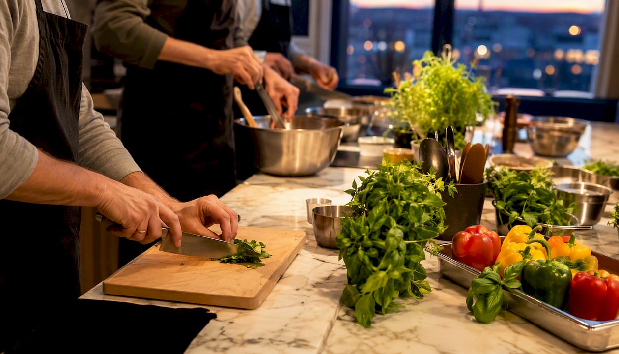 Des participants mettent la main à la pâte lors d’un atelier culinaire.