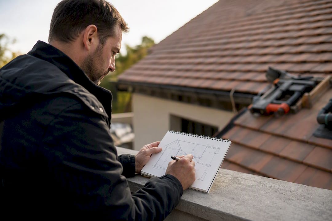 Croquis à la main des calculs d'écoulement sur le toit en extérieur