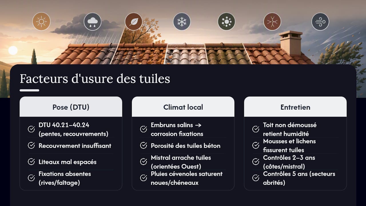 Schéma des facteurs de vieillissement des toits