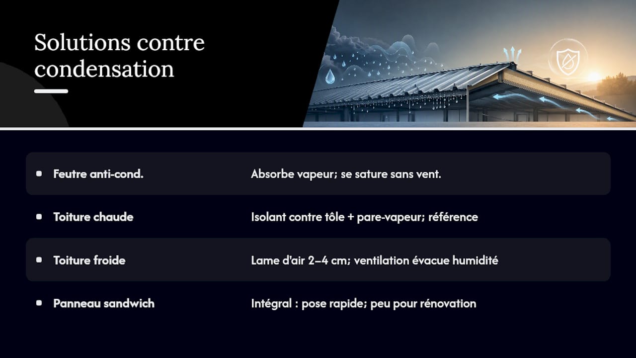 Quelles solutions techniques contre la condensation sous bac acier ? — overview diagram