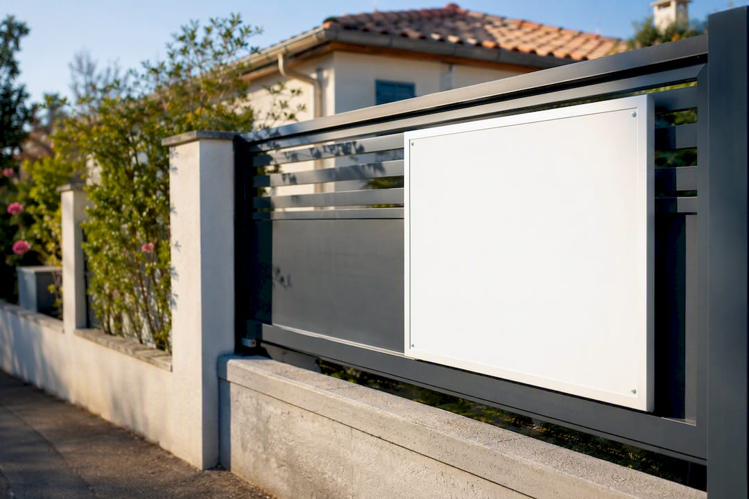 Panneau d'information devant une maison