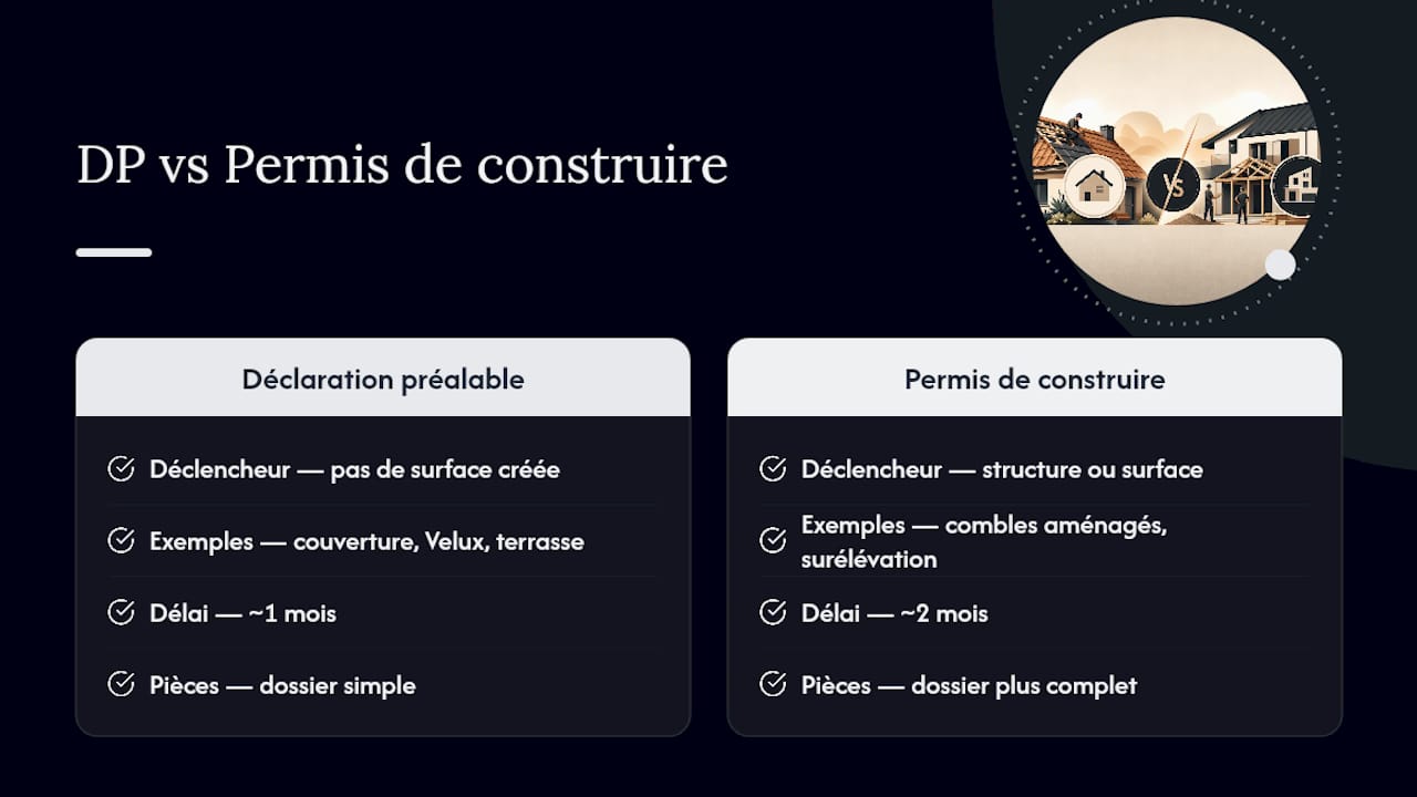 Comparaison entre déclaration préalable et permis pour toiture