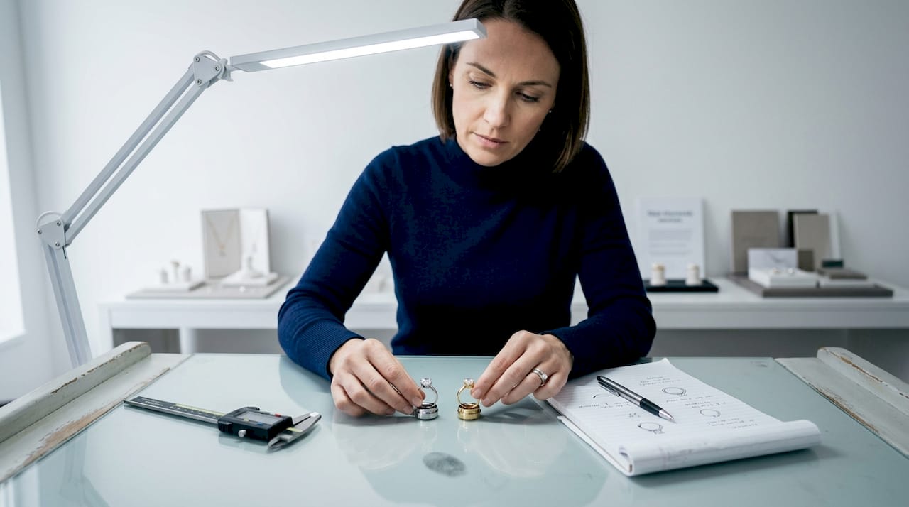 Designer compares diamond color in ring settings