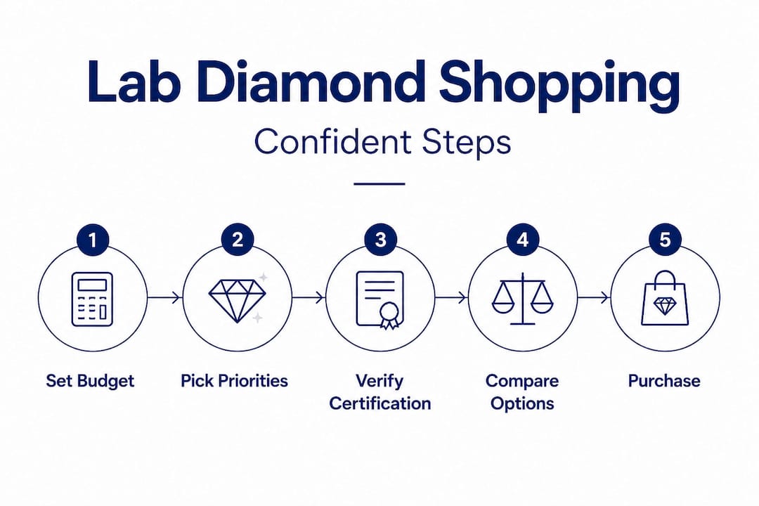 Infographic showing steps to shop lab diamonds confidently