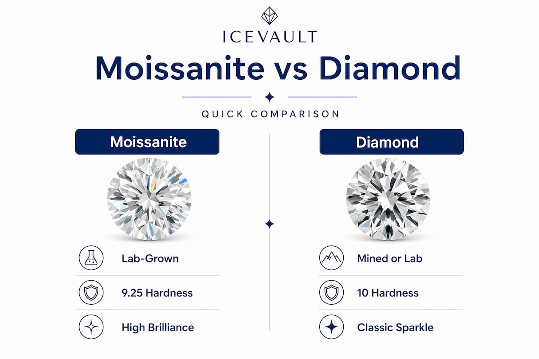 Infographic comparing moissanite and diamond features