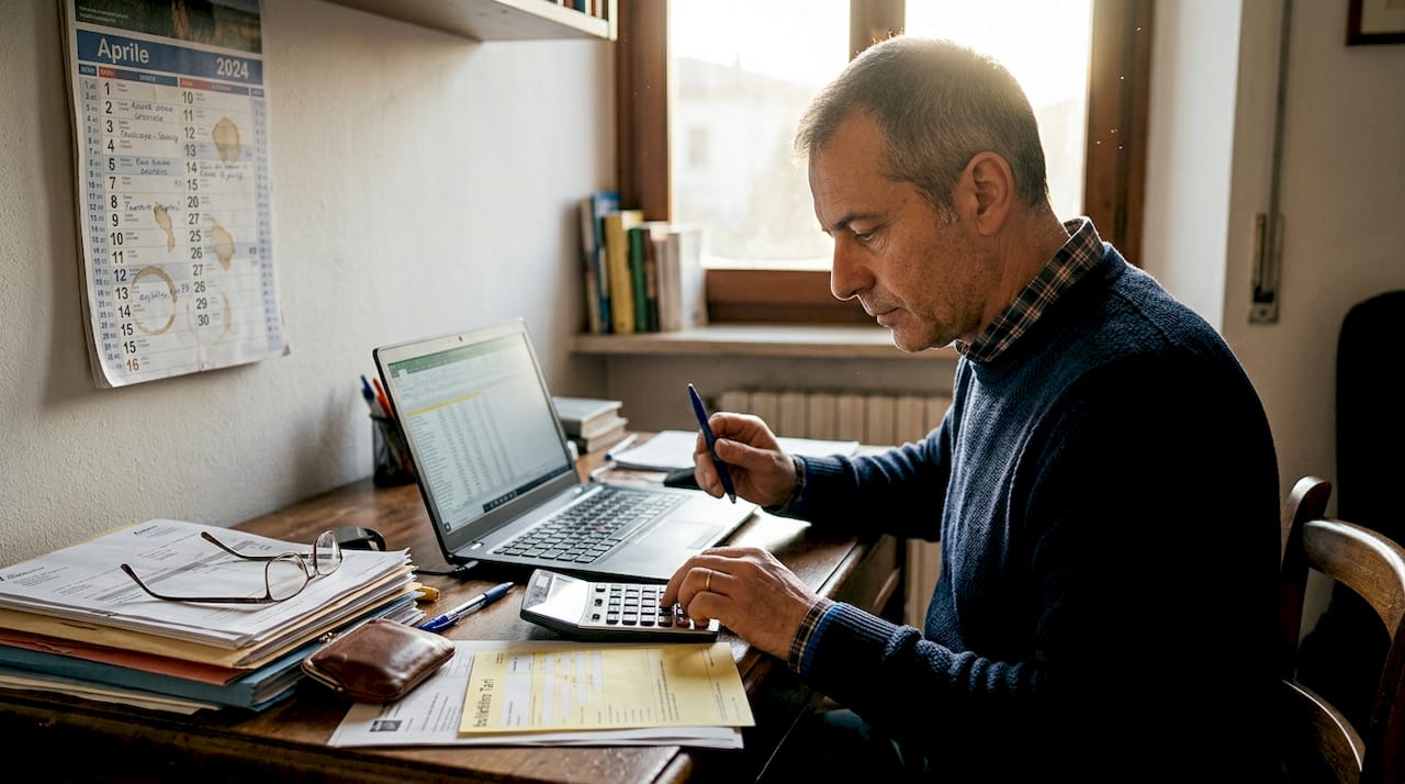 Un uomo controlla l’importo della TARI direttamente dalla bolletta.