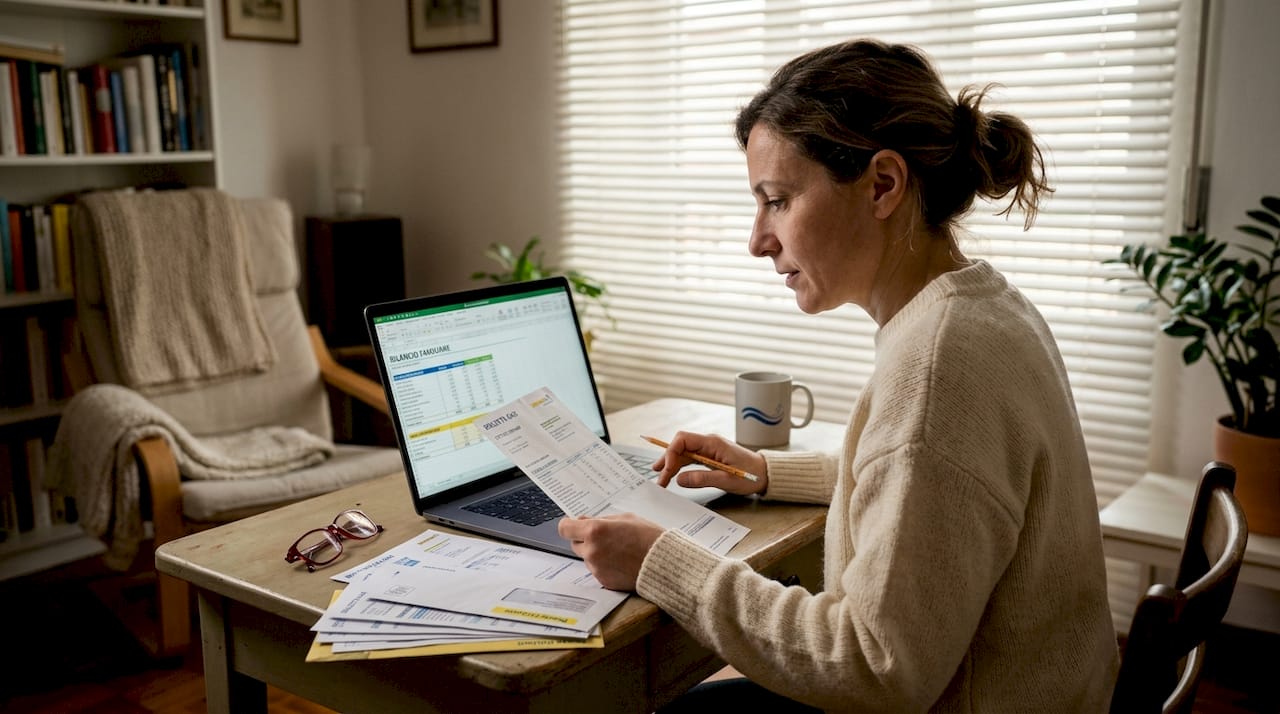 Una donna esamina attentamente i dettagli della bolletta del gas di casa